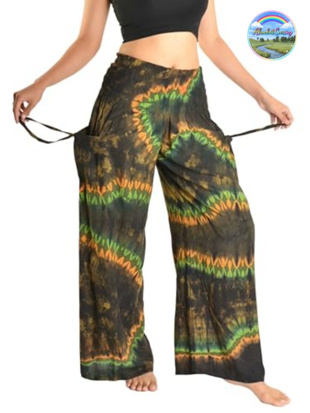 Wide Leg Tie Dye Palazzo Yoga Pants - High Rise, Rayon, Cargo Pockets, Hand Dyed
